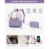 imageLOVEVOOK Laptop Backpack for Women 156 Inch Work Laptop Bag with USB Port Fashion Teacher Nurse Backpack Purse Waterproof Travel Computer Backpack with Organizer Bag 2PCS BeigeKhakiBeige  Light Purple