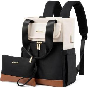 imageLOVEVOOK Backpack Purse for Women Convertible Mini Backpacks Tote for Teen Girls Small College Bookbag for Work School Travel 2pcs set BlackCreamBlackcream