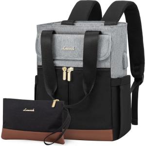 imageLOVEVOOK Backpack Purse for Women Convertible Mini Backpacks Tote for Teen Girls Small College Bookbag for Work School Travel 2pcs set BlackCreamBlackgreybrown