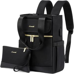 imageLOVEVOOK Backpack Purse for Women Convertible Mini Backpacks Tote for Teen Girls Small College Bookbag for Work School Travel 2pcs set BlackCreamBlack