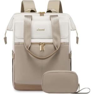 imageLOVEVOOK Laptop Backpack for Women 156 Inch Work Laptop Bag with USB Port Fashion Teacher Nurse Backpack Purse Waterproof Travel Computer Backpack with Organizer Bag 2PCS BeigeKhakiBeige  Khaki