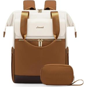 imageLOVEVOOK Laptop Backpack for Women 156 Inch Work Laptop Bag with USB Port Fashion Teacher Nurse Backpack Purse Waterproof Travel Computer Backpack with Organizer Bag 2PCS BeigeKhakiBeige  Brown