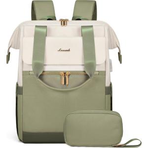 imageLOVEVOOK Laptop Backpack for Women 156 Inch Work Laptop Bag with USB Port Fashion Teacher Nurse Backpack Purse Waterproof Travel Computer Backpack with Organizer Bag 2PCS BeigeKhakiBeige  Bean Green