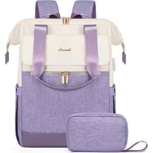 imageLOVEVOOK Laptop Backpack for Women 156 Inch Work Laptop Bag with USB Port Fashion Teacher Nurse Backpack Purse Waterproof Travel Computer Backpack with Organizer Bag 2PCS BeigeKhakiBeige  Light Purple