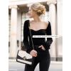 imageLOVEVOOK Crossbody Bags for Women Leather Quilted Shoulder Bag with Chain Strap Trendy Clutch Satchel Ladies Evening BagBlackwhite