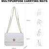 imageLOVEVOOK Crossbody Bags for Women Leather Quilted Shoulder Bag with Chain Strap Trendy Clutch Satchel Ladies Evening BagType VWhite