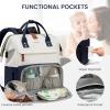 imageLOVEVOOK Diaper Bag Backpack Baby Bag with Changing Station Large Diaper Backpack for Moms Dads Waterproof Leather Accents Baby Boy and Girl Bag for Travel Baby Essentials PinkBeigeNavy Bluebeige