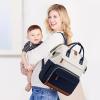 imageLOVEVOOK Diaper Bag Backpack Baby Bag with Changing Station Large Diaper Backpack for Moms Dads Waterproof Leather Accents Baby Boy and Girl Bag for Travel Baby Essentials PinkBeigeNavy Bluebeige