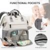 imageLOVEVOOK Diaper Bag Backpack Baby Bag with Changing Station Large Diaper Backpack for Moms Dads Waterproof Leather Accents Baby Boy and Girl Bag for Travel Baby Essentials PinkBeigeGreybeige