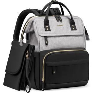 imageLOVEVOOK Diaper Bag Backpack Baby Bag with Changing Station Large Diaper Backpack for Moms Dads Waterproof Leather Accents Baby Boy and Girl Bag for Travel Baby Essentials PinkBeigeBlackgrey