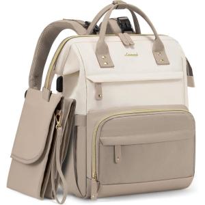 imageLOVEVOOK Diaper Bag Backpack Baby Bag with Changing Station Large Diaper Backpack for Moms Dads Waterproof Leather Accents Baby Boy and Girl Bag for Travel Baby Essentials PinkBeigeKhakibeige