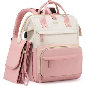 imageLOVEVOOK Diaper Bag Backpack Baby Bag with Changing Station Large Diaper Backpack for Moms Dads Waterproof Leather Accents Baby Boy and Girl Bag for Travel Baby Essentials PinkBeigePinkbeige
