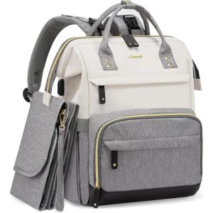 imageLOVEVOOK Diaper Bag Backpack Baby Bag with Changing Station Large Diaper Backpack for Moms Dads Waterproof Leather Accents Baby Boy and Girl Bag for Travel Baby Essentials PinkBeigeGreybeige