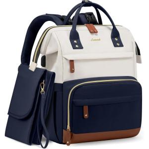 imageLOVEVOOK Diaper Bag Backpack Baby Bag with Changing Station Large Diaper Backpack for Moms Dads Waterproof Leather Accents Baby Boy and Girl Bag for Travel Baby Essentials PinkBeigeNavy Bluebeige