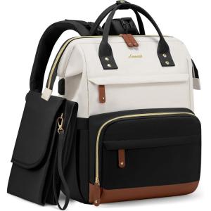 imageLOVEVOOK Diaper Bag Backpack Baby Bag with Changing Station Large Diaper Backpack for Moms Dads Waterproof Leather Accents Baby Boy and Girl Bag for Travel Baby Essentials PinkBeigeBlackbeige