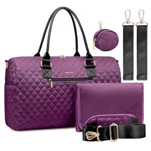 imageLOVEVOOK Diaper Bag Tote with Pacifier Case and Changing Pad Large Capacity Mommy Bag for Hospital and Weekender Travel Functional Baby Bag Newborn Baby Essential PinkPurple