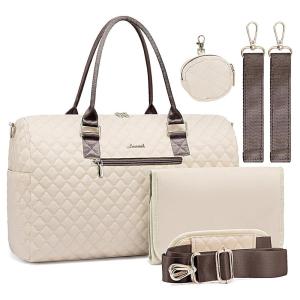 imageLOVEVOOK Diaper Bag Tote with Pacifier Case and Changing Pad Large Capacity Mommy Bag for Hospital and Weekender Travel Functional Baby Bag Newborn Baby Essential PinkBeigebrown Strap