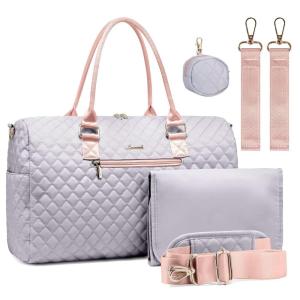 imageLOVEVOOK Diaper Bag Tote with Pacifier Case and Changing Pad Large Capacity Mommy Bag for Hospital and Weekender Travel Functional Baby Bag Newborn Baby Essential PinkGraypink Strap