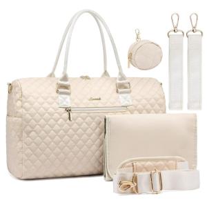 imageLOVEVOOK Diaper Bag Tote with Pacifier Case and Changing Pad Large Capacity Mommy Bag for Hospital and Weekender Travel Functional Baby Bag Newborn Baby Essential PinkBeige