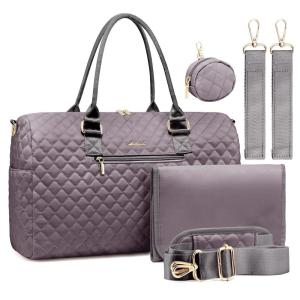 imageLOVEVOOK Diaper Bag Tote with Pacifier Case and Changing Pad Large Capacity Mommy Bag for Hospital and Weekender Travel Functional Baby Bag Newborn Baby Essential PinkPurple Gray