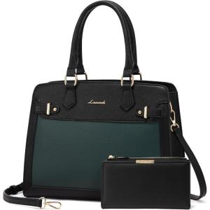 imageLOVEVOOK Purses and Handbags for Women Tote Shoulder Bag Satchel Black Purse and PU Leather Top Handle for ladiesBlackgreen