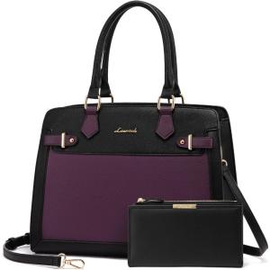 imageLOVEVOOK Purses and Handbags for Women Tote Shoulder Bag Satchel Black Purse and PU Leather Top Handle for ladiesBlackpurple