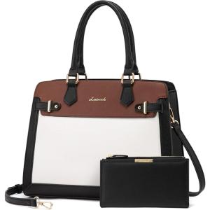 imageLOVEVOOK Purses and Handbags for Women Tote Shoulder Bag Satchel Black Purse and PU Leather Top Handle for ladiesBlackwhitebrown