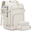 imageLOVEVOOK Travel Backpack For Women 40L Carry On Backpack Flight Approved TSA Personal Item Travel Bag Fits 17 Inch Laptop Business Weekender Overnight Waterproof Daypack With 2 Cubes GreyPinkBeige