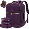 imageLOVEVOOK Travel Backpack for Women TSA Carry On Backpack Flight Approved Luggage 40L Water Resistant Personal Item Daypack Large Weekender Bag fit 17 inch Laptop with 3 Cubes BeigeblackbrownDeep Purple