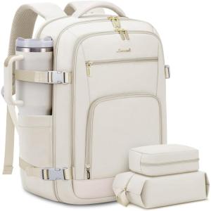 imageLOVEVOOK Travel Backpack For Women 40L Carry On Backpack Flight Approved TSA Personal Item Travel Bag Fits 17 Inch Laptop Business Weekender Overnight Waterproof Daypack With 2 Cubes GreyPinkBeige