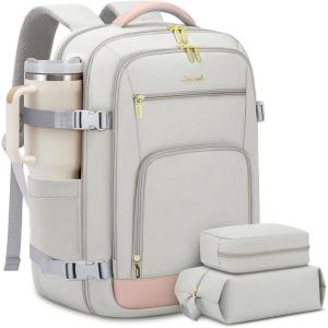 imageLOVEVOOK Travel Backpack For Women 40L Carry On Backpack Flight Approved TSA Personal Item Travel Bag Fits 17 Inch Laptop Business Weekender Overnight Waterproof Daypack With 2 Cubes GreyPinkPinkgrey