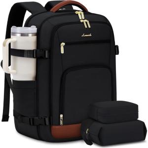 imageLOVEVOOK Travel Backpack For Women 40L Carry On Backpack Flight Approved TSA Personal Item Travel Bag Fits 17 Inch Laptop Business Weekender Overnight Waterproof Daypack With 2 Cubes GreyPinkBlackbrown