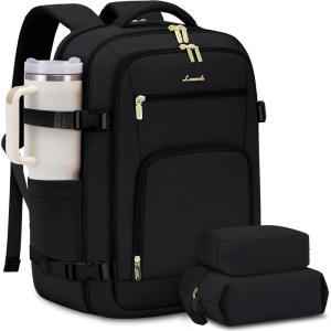 imageLOVEVOOK Travel Backpack For Women 40L Carry On Backpack Flight Approved TSA Personal Item Travel Bag Fits 17 Inch Laptop Business Weekender Overnight Waterproof Daypack With 2 Cubes GreyPinkBlack