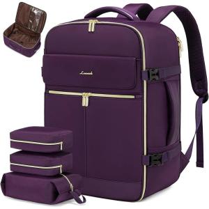 imageLOVEVOOK Travel Backpack for Women TSA Carry On Backpack Flight Approved Luggage 40L Water Resistant Personal Item Daypack Large Weekender Bag fit 17 inch Laptop with 3 Cubes BeigeblackbrownDeep Purple