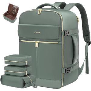 imageLOVEVOOK Travel Backpack for Women TSA Carry On Backpack Flight Approved Luggage 40L Water Resistant Personal Item Daypack Large Weekender Bag fit 17 inch Laptop with 3 Cubes BeigeblackbrownSage Green