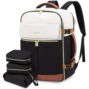 imageLOVEVOOK Travel Backpack for Women TSA Carry On Backpack Flight Approved Luggage 40L Water Resistant Personal Item Daypack Large Weekender Bag fit 17 inch Laptop with 3 Cubes BeigeblackbrownBeigeblackbrown