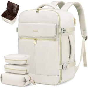 imageLOVEVOOK Travel Backpack for Women TSA Carry On Backpack Flight Approved Luggage 40L Water Resistant Personal Item Daypack Large Weekender Bag fit 17 inch Laptop with 3 Cubes BeigeblackbrownBeige