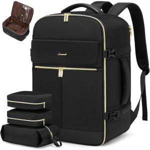 imageLOVEVOOK Travel Backpack for Women TSA Carry On Backpack Flight Approved Luggage 40L Water Resistant Personal Item Daypack Large Weekender Bag fit 17 inch Laptop with 3 Cubes BeigeblackbrownBlack