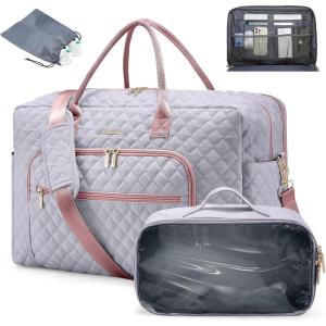 imageLOVEVOOK Travel Duffle Bag Weekender Bag for Women with Toiletry Bag Carry on Overnight Bag with Laptop Compartment Yoga Gym Bag with Wet Pocket Shoe Bag Hospital Bag for Labor and DeliverySilver Grey