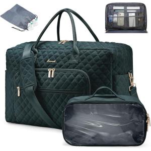 imageLOVEVOOK Travel Duffle Bag Weekender Bag for Women with Toiletry Bag Carry on Overnight Bag with Laptop Compartment Yoga Gym Bag with Wet Pocket Shoe Bag Hospital Bag for Labor and DeliveryDark Green