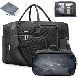 imageLOVEVOOK Travel Duffle Bag Weekender Bag for Women with Toiletry Bag Carry on Overnight Bag with Laptop Compartment Yoga Gym Bag with Wet Pocket Shoe Bag Hospital Bag for Labor and DeliveryBlack