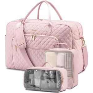 imageLOVEVOOK Travel Duffle Bag Weekender Bag for Women with Toiletry Bag Carry on Overnight Bag with Laptop Compartment Yoga Gym Bag with Wet Pocket Shoe Bag Hospital Bag for Labor and DeliveryZ4pcsPink