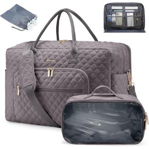 imageLOVEVOOK Travel Duffle Bag Weekender Bag for Women with Toiletry Bag Carry on Overnight Bag with Laptop Compartment Yoga Gym Bag with Wet Pocket Shoe Bag Hospital Bag for Labor and DeliveryPurple Grey