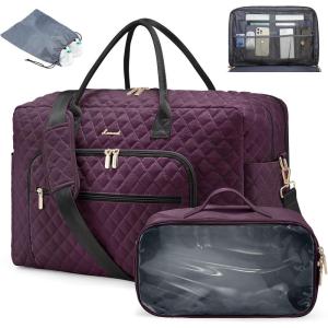 imageLOVEVOOK Travel Duffle Bag Weekender Bag for Women with Toiletry Bag Carry on Overnight Bag with Laptop Compartment Yoga Gym Bag with Wet Pocket Shoe Bag Hospital Bag for Labor and DeliveryPurplish Red