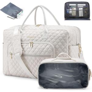 imageLOVEVOOK Travel Duffle Bag Weekender Bag for Women with Toiletry Bag Carry on Overnight Bag with Laptop Compartment Yoga Gym Bag with Wet Pocket Shoe Bag Hospital Bag for Labor and DeliveryBeige