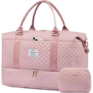 imageLOVEVOOK Travel Duffle BagWeekender Bags for Women with Shoe CompartmentCarry on Overnight Bag with Toiletry BagGym Duffel Bag with Wet Pocket Hospital Bags for Labor and DeliveryPinkL