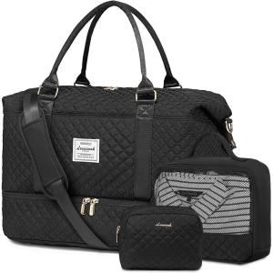 imageLOVEVOOK Travel Duffle BagWeekender Bags for Women with Shoe CompartmentCarry on Overnight Bag with Toiletry BagGym Duffel Bag with Wet Pocket Hospital Bags for Labor and DeliveryBlackb3pc