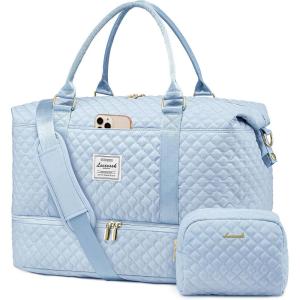imageLOVEVOOK Travel Duffle BagWeekender Bags for Women with Shoe CompartmentCarry on Overnight Bag with Toiletry BagGym Duffel Bag with Wet Pocket Hospital Bags for Labor and DeliveryLight Blue