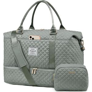 imageLOVEVOOK Travel Duffle BagWeekender Bags for Women with Shoe CompartmentCarry on Overnight Bag with Toiletry BagGym Duffel Bag with Wet Pocket Hospital Bags for Labor and DeliveryDark Gray Greend
