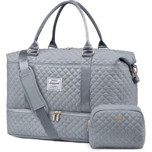 imageLOVEVOOK Travel Duffle BagWeekender Bags for Women with Shoe CompartmentCarry on Overnight Bag with Toiletry BagGym Duffel Bag with Wet Pocket Hospital Bags for Labor and DeliveryGreyc